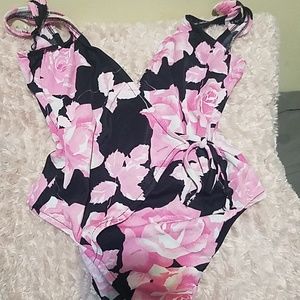 Floral sexy swimsuit one piece criss cross design